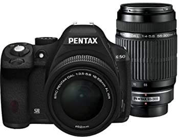 【中古-人並み外れたに似つかわしい】 RICOH リコー デジタル一眼二眼レフ PENTAX K-50 DAL18-55mmWR・DAL55-30粍ダブルズームキット 黒いこと K-50 300WZOOM KIT BLACK 10879