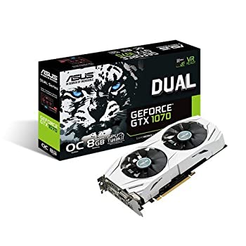 【未当て嵌める】【中古】 ASUS NVIDIA GeForce GTX1070映像媒体歌留多 厚地の外套時辰儀 記憶装置8GB DUAL-GTX1070-O8G