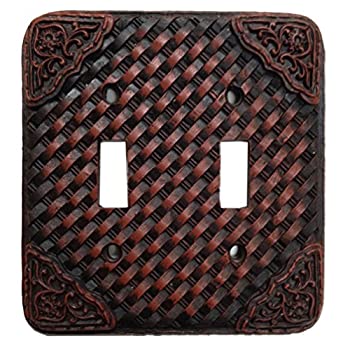 【中古-非常に良い】 Woven Leather Look樹脂ダブルスイッチカバープレート