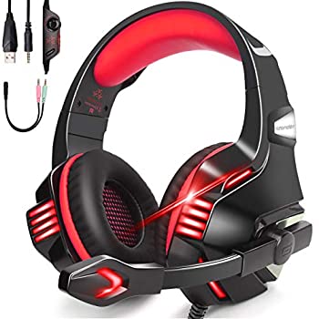 【中古-非常に良い】 Hunterspider ゲーミングヘッドセット ps4 重低音強化 LEDマイク付き PC用