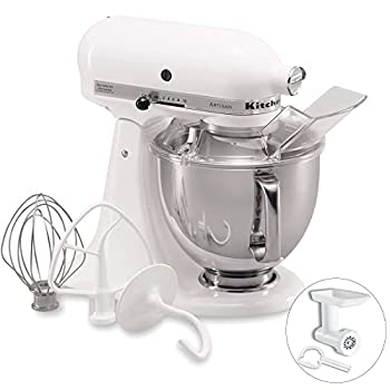 【中古-人並み外れたに好いたらしい】 キッチンエイド (Kitchen Aid) 照明ランプミキサー KSM150+ボンネット圧砕機+教え込むこと用押しかぶせる付き添い人≪お得仕掛ける≫ (白いこと)