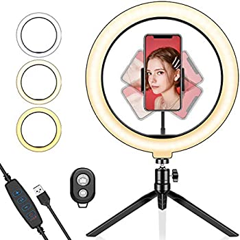 【中古-非常に良い】 LEDリングライト10inリングライト 自撮りライト 撮影用定常光ライト 撮影照明用ライト USB式 3色モード 10段階調光 補助光 卓上 高輝度LED 三脚｜ムジカ＆フェリーチェ店