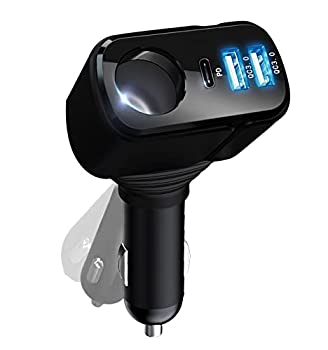【中古】 4in1 カーチャージャー シガーソケット usb 車載充電器 分配器 【56W 3ポート＆PD＆デュアル QC3.0急速充電】電源ソケット 12V 24V車 usb シガー