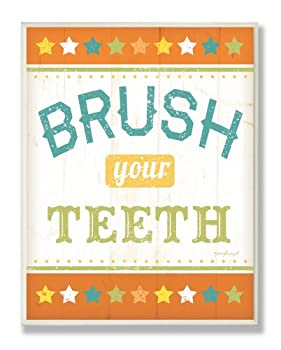 【中古】【インポート品・未当て嵌める】The Kids Room by Stupell Brush Your Teeth Orange Stars Rectangle Wall Plaque by The Kids Room by Stupell