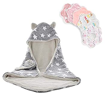【中古】【輸入品・未使用】CREDIBLE ベビー 幼児 用 可愛い星柄 バスローブ おくるみ と ベビービブ ６枚 セット ・ CREDIBLEオリジナルグッズ付き (グレー・女の子セット) 10,153円