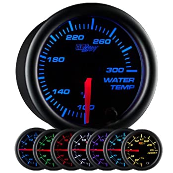 【中古】【インポート品・未当て嵌める】GlowShift Black 7 Color 300 F Water Coolant Temperature Gauge Kit - Includes Electronic Sensor - Black Dial - Clear Lens - for Car \u0026 Tr