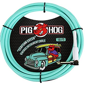 【中古】【輸入品・未使用】Pig Hog PCH10SGR 1/4インチから1/4インチ 直角シーフォーム グリーン ギター 楽器ケーブル 10フィート