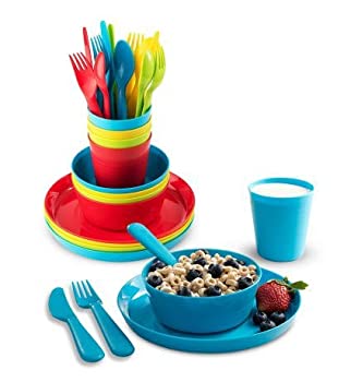 【中古】【インポート品・未当て嵌める】Plastic Dinnerware Set of 4 By Plaskidy - 24 piece Kids dishes Set Includes%ｶﾝﾏ% Kids Cups%ｶﾝﾏ% Kids Plates%ｶﾝﾏ% Kids Bowls%ｶﾝﾏ% Flatwa
