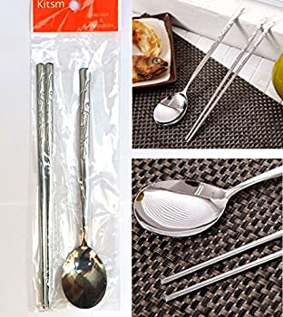 【中古】【インポート品・未当て嵌める】[KITSM SENSE] ステンレススチールスプーンと箸12仕掛ける / Stainless Steel Spoon and Chopsticks 12Set / 竹の飾りつけ / Bamboo pattern / 食器 /