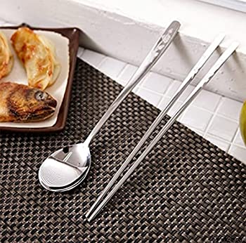 【中古】【インポート品・未当て嵌める】[QUEEN SENSE] ステンレススチールスプーンと箸6仕掛ける / Stainless Steel Spoon and Chopsticks 6Set / 花パッティング/Flower patten/食器/tableware