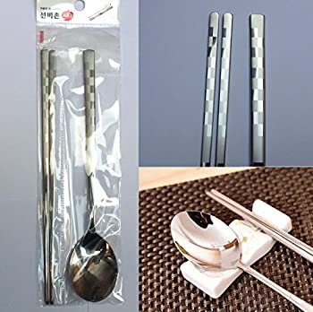 【中古】【インポート品・未当て嵌める】[ART SENSE] ステンレススチールスプーンと箸1仕掛ける / Stainless Steel Spoon and Chopsticks 1Set / モザイック飾りつけ / Mosaic pattern / 食器 /