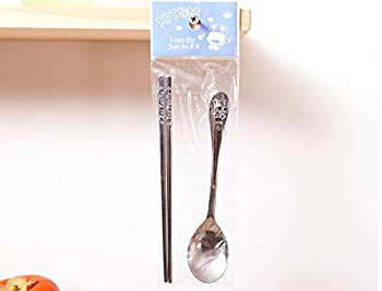 【中古】【輸入品・未使用】[KITSM SENSE] ステンレススチールスプーンと箸3セット / Stainless Steel Spoon and Chopsticks 3Set / 子供（子犬のパターン） / Kids (puppy