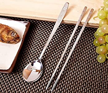 【中古】【インポート品・未当てはめる】[KITSM SENSE] ステンレススチールスプーンと箸3書き割り / Stainless Steel Spoon and Chopsticks 3Set / 岩礁行動様式/Leaf pattern/食器/tabl
