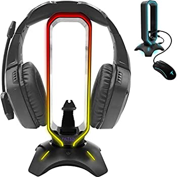 【中古】【輸入品・未使用】Tilted Nation RGBヘッドセットスタンド ゲーム用ヘッドフォンスタンドディスプレイ マウスバンジーコードホルダー付き USB 3.0ハブ付き 有線ま｜ムジカ＆フェリーチェ店