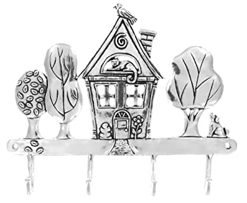 【中古】【輸入品・未使用】Basic Spirit Handcrafted Home Sweet Home Pewter Hanger for Wall with 4 hooks (use for keys%ｶﾝﾏ% aprons%ｶﾝﾏ% pot holders%ｶﾝﾏ% hand towel