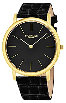 【中古】【輸入品・未使用】Stuhrling Original Men's 601.33351 Classic Ascot Swiss Quartz Ultra Thin Gold Tone Black Leather Strap Watch/ストゥーリングオリジナル/|ムジカ&フェリーチェ店