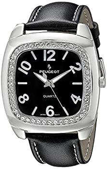 【中古】【輸入品・未使用】Peugeot Women's . Crystal Accented Leather Strap Watch - Silver/Black