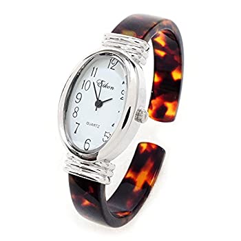 【中古】【輸入品・未使用】Tortoiseシルバーアクリル楕円形バンド面レディースEikon Bangle Cuff Watch