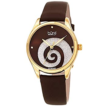 【中古】【輸入品・未使用】Burgi Women 's Watch with Diamond Markers???Sunray Dial with SparklingクリスタルパウダーSwirl???サテンover Genuineレザースキニーストラ