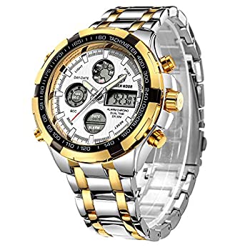 国産品 GOLDEN HOUR 高級ステンレススチール アナログデジタル腕時計