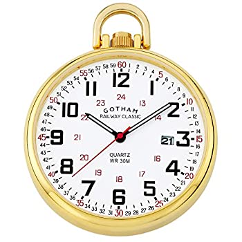 【中古】【輸入品・未使用】Gotham メンズ ゴールドメッキ ステンレススチール アナログ クォーツ 日付 鉄道スタイル 懐中時計 # GWC14107G