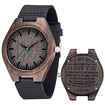 【中古】【輸入品・未使用】刻印入り木製腕時計 メンズ 天然カスタムレザーベルト 竹木製 花婿付き添い人 ME1006-to son from dad-i love you