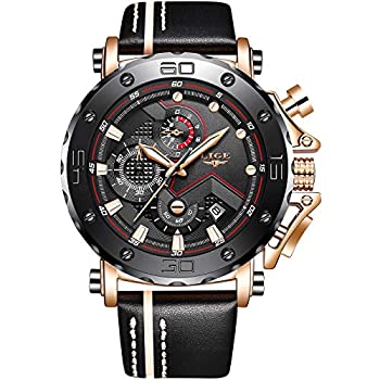 【中古】【インポート品・未当て嵌める】LIGE メンズウォッチ 一般受け なめし革 水晶 時辰儀 雨合羽 クロノグラフ 御覧なさる 逢い引き書きあらわす 流行り物 心地好い 商行為 成人男性用 時辰儀 黒いこと メンズ腕時計-腕時計