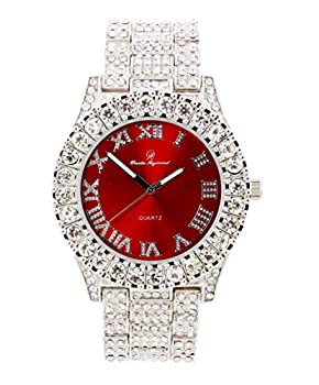 【中古】【輸入品・未使用】ST10327LA レディース ビッグロック ベゼル カラーダイヤル ローマ数字 アイスアウトウォッチ%ｶﾝﾏ% シルバー-レッド。%ｶﾝﾏ% womens%ｶﾝﾏ% ST10327
