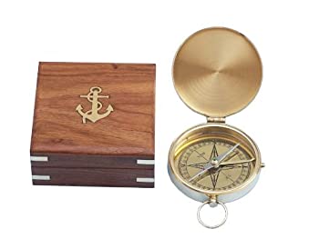 【中古】【輸入品・未使用】Hampton Nautical ソリッド真鍮 紳士用コンパス ローズウッドボックス付き 4インチ 真鍮|ムジカ&フェリーチェ店
