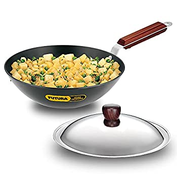 【中古】【輸入品・未使用】Futura 硬質 アルマイト加工 揚げ物用鍋（Kadhai）スチール製の蓋と平らな底部 2.5L グレー HWS_L21_BLK