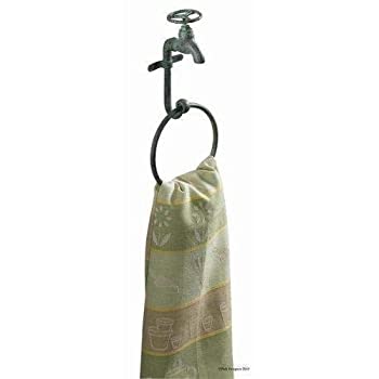 【中古】【輸入品・未使用】Park Designs Water Faucet Towel Ring Hook Green Patina