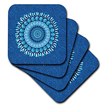 【中古】【インポート品・未当て嵌める】Jaclinart幻想曲花フローラルMandalaストライプデイジー???Cobalt Blue Floral Mandala on末たのもしいブルーダマスク周囲の状況???コースター set-of- キッチン用品・食器・調理器具-その他