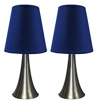 【中古】【輸入品・未使用】シンプルなデザインlt2014-blu-2pk Valenciaつや消しニッケル2パックミニタッチテーブルランプSet withファブリックシェード、ブルーbyシンプル