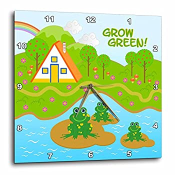 【中古】【インポート品・未当てはめる】3dRose DPP_125878_3 Grow Green Message and Frogsin The Pond 壁時辰儀 15×15in
