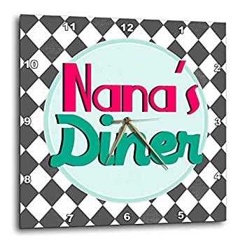 【中古】【輸入品・未使用】3dRose dpp_151663_2 Nanas Diner Sign on Black Retro Hot Pink Turquoise Teal Blue 1950S 50S Fifties Grandmas Kitchen Wall Clock、38.5 x 28,135円