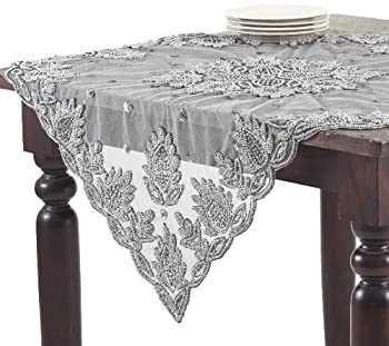 【中古】【輸入品・未使用】SARO LIFESTYLE BD835 1-Piece Lakshmi Toppers Square Tablecloth%ｶﾝﾏ% 40-Inch%ｶﾝﾏ% Pewter by SARO LIFESTYLE [並行輸入品]