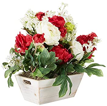 【中古】【輸入品・未使用】Nearly Natural 1320 Mixed Floral Arrangement with White Wash Planter%ｶﾝﾏ% Red/White by Nearly Natural [並行輸入品] 43,301円