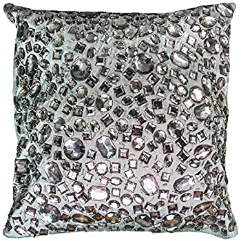【中古】【輸入品・未使用】Rizzyホームt05936?Largeクリスタルビーズのアップリケ装飾枕、12?× 12インチ、シルバー
