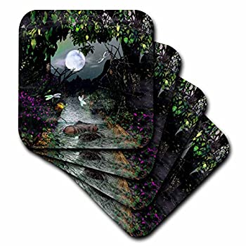 【中古】【輸入品・未使用】(set-of-4-Ceramic) - 3dRose cst_60821_3 Creek%カンマ% Moon Nature Scene Ceramic Tile Coasters%カンマ% Set of 4|ムジカ&フェリーチェ店