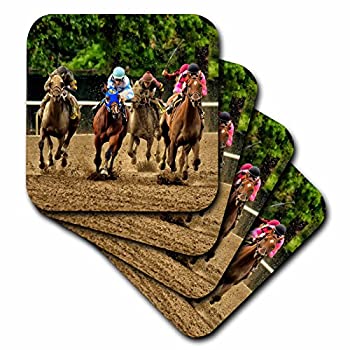 【中古】【輸入品・未使用】(set-of-4-Soft) - 3dRose cst_98372_1 Horses and Jockeys Racing to Finish Line%ｶﾝﾏ% Mud Flying-Soft Coasters%ｶﾝﾏ% Set of 4