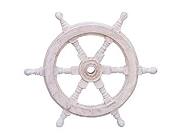 【中古】【輸入品・未使用】[ハンプトンノーティカル]Hampton Nautical Classic Wooden Whitewashed Decorative Ship Steering Wheel 12 Nautical Home [並行輸入品]