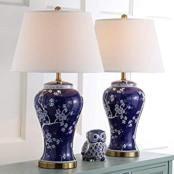 【中古】【インポート品・未当てはめる】Safavieh Lighting Collection 春の花 ネイビーフローラル 29in 寝部屋 リビング御部屋 老人ホーム 事務室 勉強机 ナイト爵照明ランプ 早見表幽客