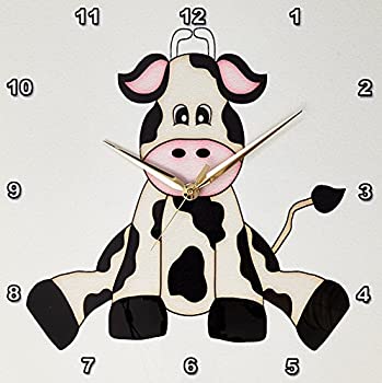【中古】【輸入品・未使用】3dRose dpp_210823_2 かわいいブラック&ホワイトの座る牛イラスト 壁掛け時計 13 x 13インチ