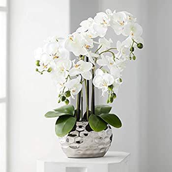 【中古】【輸入品・未使用】Dahlia Studios White Phalaenopsis 23%ダブルクォーテ% H Faux Orchid in Silver Ceramic Pot|ムジカ&フェリーチェ店