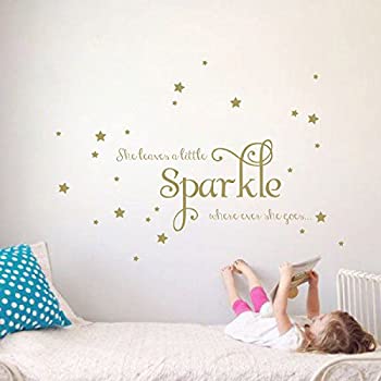 【中古】【インポート品・未当て嵌める】\u0026quot;She Leaves a Little Sparkle\u0026quot; ガールズルーム用ステッカー ビニールウォールデカールステッカー 感触的な言葉づかいと星 M ゴールド 2029-