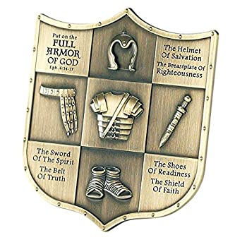 【中古】【輸入品・未使用】卓上用文字入り飾り板 Full Armor of God「エフェソの信徒への手紙6章」楯型 3.5インチ｜ムジカ＆フェリーチェ店