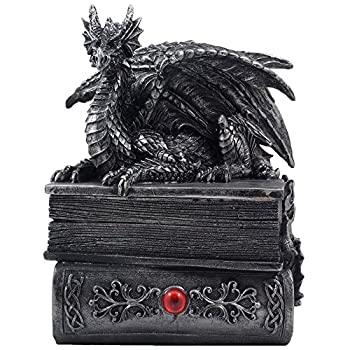 【中古】【輸入品・未使用】Mythical Guardian Dragon Trinket Box Statue with Hidden Book Storage Compartment for Decorative Gothic & Mediaeval Home Decor Sculpture