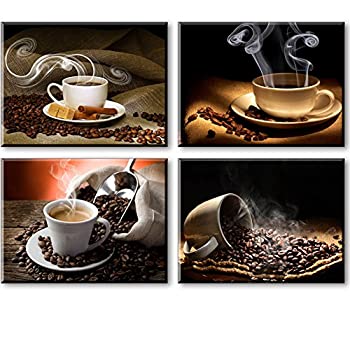 【中古】【インポート品・未当てはめる】(Black) - Artisweet Canvas Prints Picture Sensations Framed Waterproof 4-panel l Hot CoffeE Coffee Beans Canvas Art
