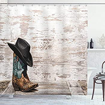 【中古】【輸入品・未使用】Western Decor Shower Curtain Set By Ambesonne%ｶﾝﾏ% Traditional Rodeo Cowboy Hat And Cowgirl Boots in A Retro Grunge Background Art Phot