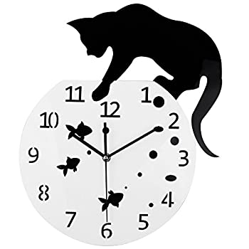 【中古】【輸入品・未使用】Timelike フィッシュボウル 猫時計/クリエイティブ壁掛け時計/ホームDIY装飾時計/猫時計リビングルームミラー3D壁デザイン|ムジカ&フェリーチェ店